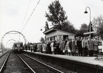 168796 Afbeelding van een gezelschap op het perron van het N.S.-station Soestdijkerstraatweg te Hilversum, ter ...